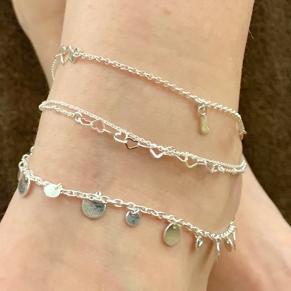 Sterling Silver Floating Disks Anklet - Picture 4 of 8